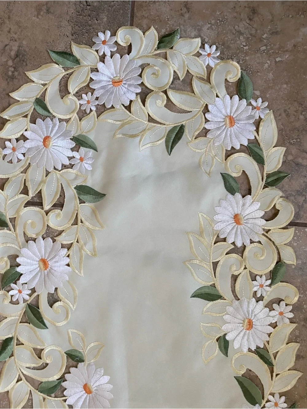 Yellow Embroidered Floral Cut Work Lace Center Cottagevore Table Runner 44x15